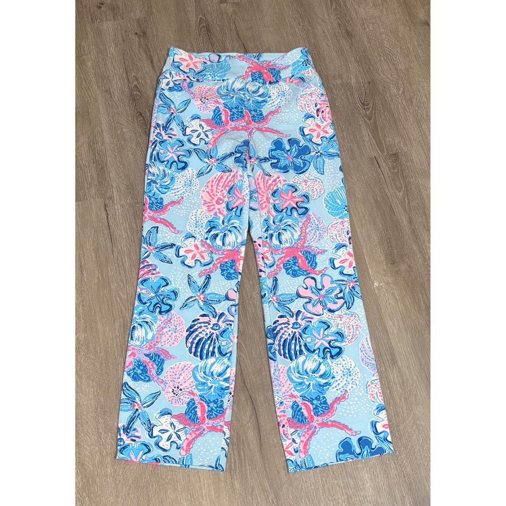 Lilly Pulitzer Luxletic Alston Crop Pant Starfish Straight Leg Blue Pink Sz 00